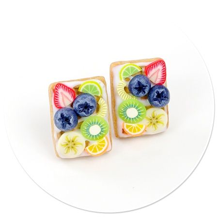 plug-in earrings waffles with friuts no. 9