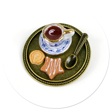 brooch of  tray with coffee and sweets no. 3