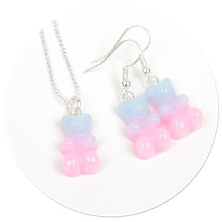 earrings jelly bear and necklace
