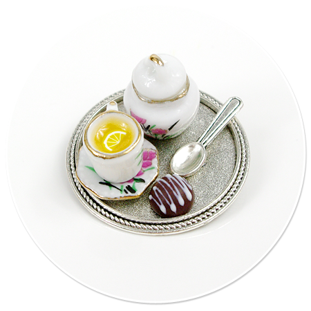 brooch of  tray with tea and sweets no. 3