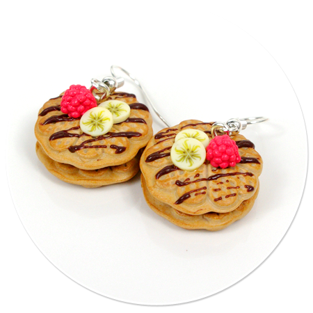 earrings waffles with raspberries